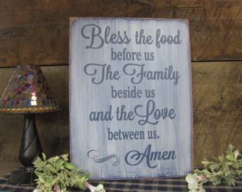 Bless the food before us. The Family beside us and the Love between us. Amen Rustic Style Kitchen Dining Room Sign Say Grace Every Night