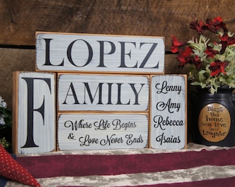 Family Wood Blocks 5 Piece Set Custom Family or Adoption Gift Where Life Begins & Love Never Ends Great gift all year long Laser Engraved