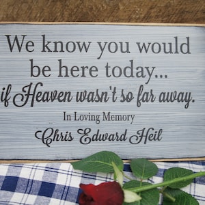 We Know You Would Be Here Today If Heaven Wasn&#39;t So Far Away. In Loving Memory Memorial Sign Personalized with Names