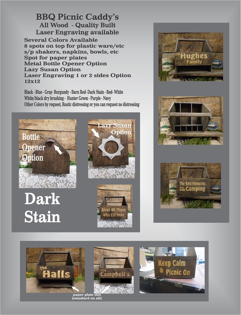 Custom Picnic Caddy Wood Camping Carrier Utensil Holders Etsy