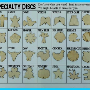 Wooden Calendar Disc Paw Cat Angel Cross Tool Wings Dove Star Flower Cake Helmet Dove Several to Pick Any combo you want Specialty Discs