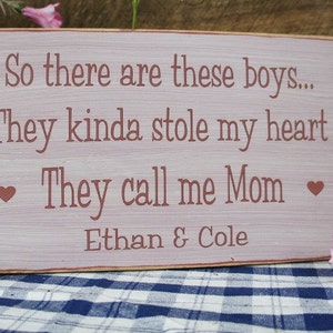 So there are these boys ..They kinda stole my heart. They call me Mom with hearts. Wonderful Expression for Mom Dad Both Personalized..... image 3