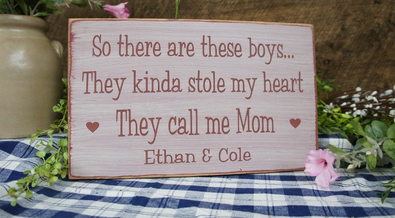 So there are these boys ..They kinda stole my heart. They call me Mom with hearts. Wonderful Expression for Mom Dad Both Personalized..... image 3