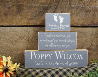Baby Memorial Block Set Though we never saw you never kissed you never held you We will always love you Custom Name Date Baby Memorials