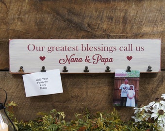 Our Greatest Blessings Call Us Nana & Papa Hearts Photo Picture Frame Style 7 clips Laser Engraved Word Chgs Free grandparents gifts
