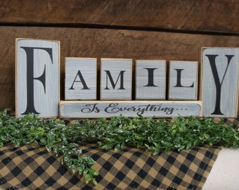 Family is Everything | 7 Pc Rustic Block Set | Personalized Blocks | Wood Block Sets | Family Gift Housewarming Custom Ideas Welcome