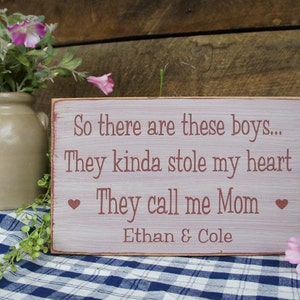 So there are these boys ..They kinda stole my heart. They call me Mom with hearts. Wonderful Expression for Mom Dad Both Personalized..... image 2