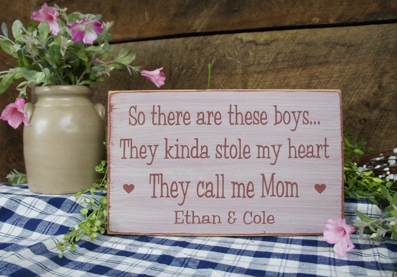 So there are these boys ..They kinda stole my heart. They call me Mom with hearts. Wonderful Expression for Mom Dad Both Personalized..... image 2