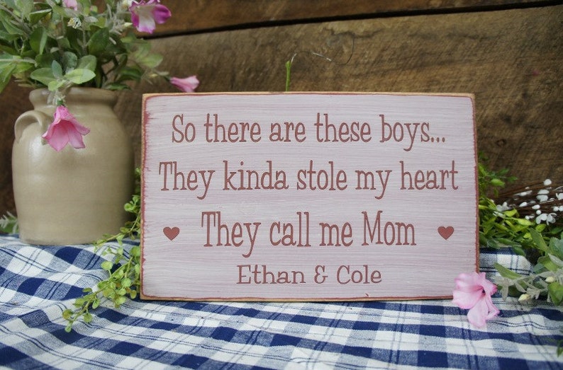 So there are these boys ..They kinda stole my heart. They call me Mom with hearts. Wonderful Expression for Mom Dad Both Personalized..... image 1