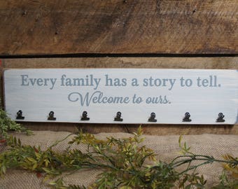 Every Family Has a Story to Tell. Welcome to Ours  7 clips for photos Rustic Style Laser Engraved Easy to Change Photos Fast Ship