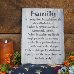 Family isn't always about the people in your life that are blood relations Great Sign for friends that are your family Laser Engraved Rustic image 1
