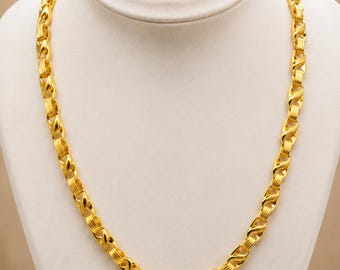 24K Solid Yellow Gold Miami Cuban Chain Necklace, 49.65g, 26 Inch, Handmade Heavy Link