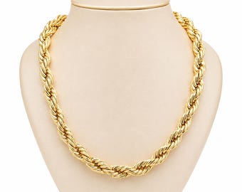 14K Yellow Gold Heavy Rope Chain Necklace | Diamond Cut Men's Luxury 14mm 28"
