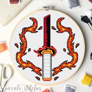 Flame Pillar Sword | Cross Stitch Pattern Digital PDF | Flame Breathing Hashira Style Anime Cross Stitch
