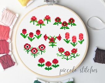 Red Flowers: Cross Stitch Pattern (Digital PDF)