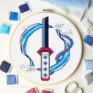 Water Pillar Sword | Cross Stitch Pattern Digital PDF | Water Breathing Hashira Style Anime Cross Stitch