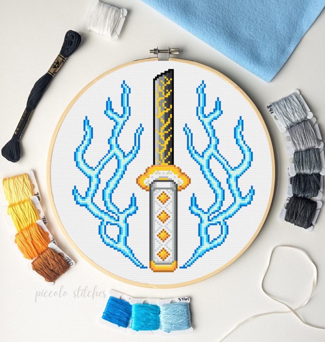 Thunder Breathing Sword | Cross Stitch Pattern Digital PDF | Anime Cross Stitch