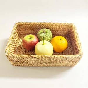 Handwoven Rectangular Rattan Storage Basket Set, Natural Woven Organizer Basket, Kitchen Counter Basket, Boho Farmhouse Home Decor