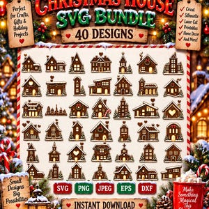 Julhus SVG-paket: Julstad Clipart (digital nedladdning)
