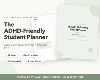 Printbare planner voor leerlingen met ADHD 2026-2027, academische planner voor neurodivergente leerlingen (pdf), huiswerkplanner (digitale download)