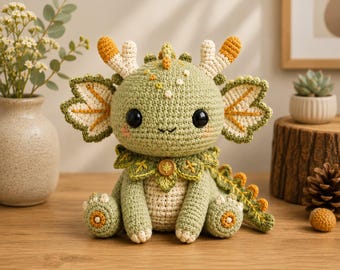 Dragon Amigurumi Crochet Pattern PDF | Axolotl Woodland Botanical Style, Instant Download | Advanced Beginner/Intermediate | 10-11 Inch