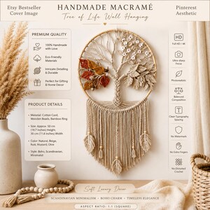 Patrón de ganchillo para tapiz de pared con diseño del Árbol de la Vida, estilo bohemio (descarga en PDF)