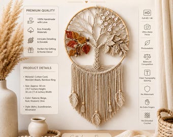 Tree of Life Macrame Wall Hanging Crochet Pattern, Boho Hoop Decor (PDF Download)