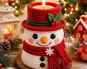 Christmas Snowman Candle Wrap Crochet Pattern PDF | Festive Scarf & Top Hat Candle Cozy | Intermediate | Instant Download