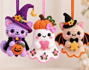 Halloween Floral Ghost Crochet Pattern PDF | Kawaii Pumpkin Amigurumi Ornament | Intermediate | 5.5 Inch Digital Download