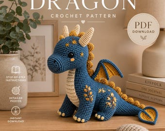 Celestial Wing Dragon Crochet Pattern PDF | Amigurumi Plush with Embroidered Floral & Star Detail | Intermediate | 13-14in