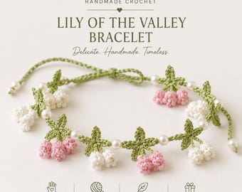 Berry Blossom Charm Necklace Crochet Pattern PDF | Micro Crochet Leaf & Berry Jewelry | Advanced Beginner Intermediate | Adjustable 16-19 in
