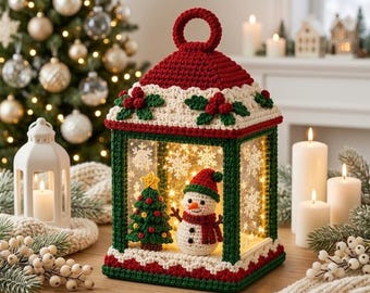 Crochet Lantern Pattern PDF | Amigurumi Christmas Snowman & Tree Decor | Advanced Beginner | 11in Digital Download