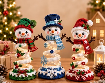 Spiral Snowman Crochet Pattern PDF | Light-Up Amigurumi Christmas Decor | Advanced Beginner | 10-11in Digital Download