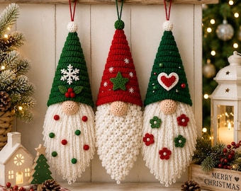 Snowflake Holly Gnome Ornament Crochet Pattern PDF | Amigurumi Christmas Gnome | Intermediate | 8 Inch Digital Download