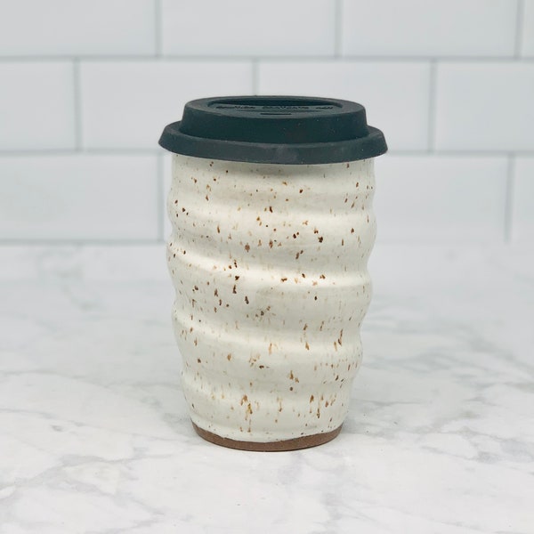 Swirly Ceramic Travel Mug with Lid, reusable mug