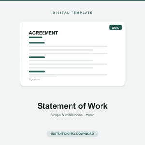 Modello di Dichiarazione di Lavoro (Statement of Work) in formato Word e Google Docs / Ambito del lavoro, tappe fondamentali e piano di pagamento / Progetto freelance / Download digitale immediato