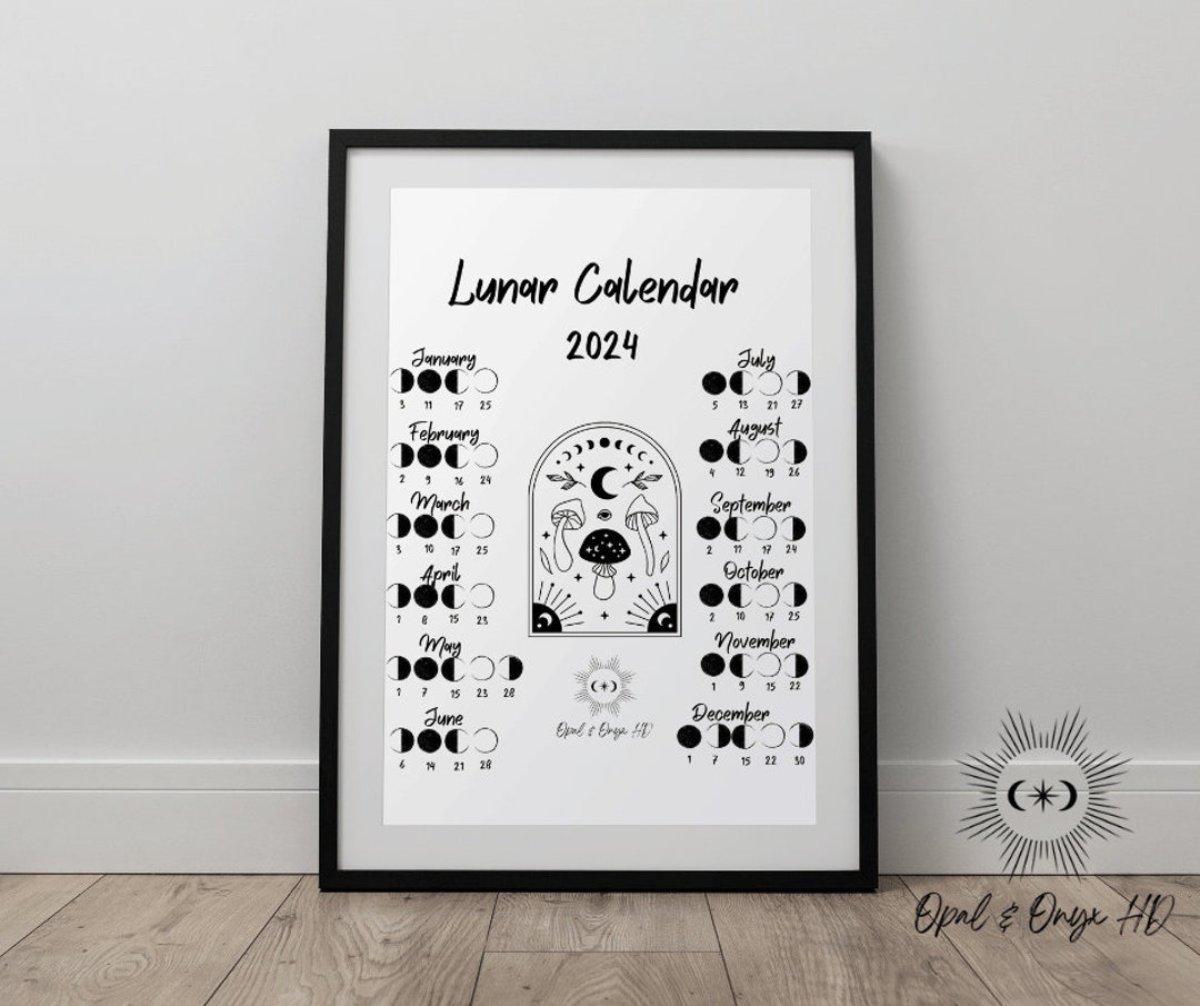 2024 Lunar Calendar, Printable Download, Moon Phase Calendar, Complete