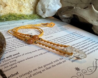 Clear Quartz and Carnelian Necklace | Macrame Crystal Necklace | Adjustable Boho Jewelry | Handmade Rustic Pendant