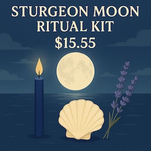 Sturgeon Moon Ritual Kit • August Full Moon Spell Kit • Lavender Candle Shell Set • Moon Ceremony Tools • Witchy Moon Magic Gift