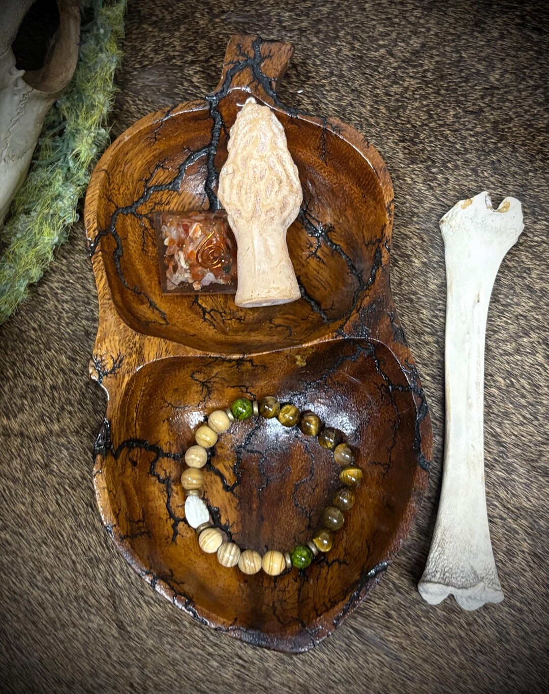 Forest Altar Set | Foraged Bone, Morel Candle & Acorn Dish - Etsy