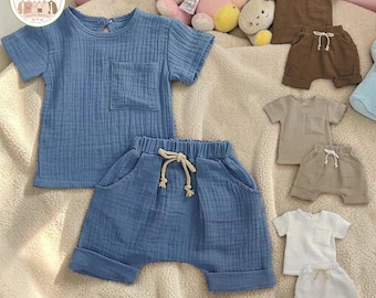 Baby-Outfit für Mädchen und Jungen: Baumwoll-Strampler, T-Shirt und Shorts, 2-teiliges Set für Neugeborene und Kleinkinder, weiche Sommerkleidung, Babygeschenk