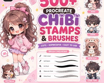 500+ Procreate Chibi Stamps & Brushes Bundle, Cute Kawaii Chibi Drawing Stamps Procreate Brush Pack, Anime Character Brushes Digital Art Kit