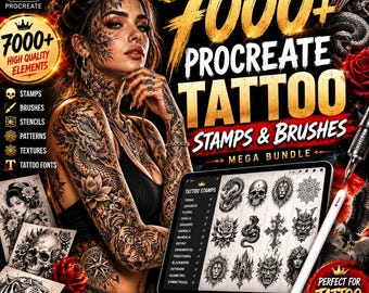 7000+ Procreate Tattoo Stamps & Brushes Bundle | Tattoo Design Kit | Skull, Dragon, snake, Tribal, Mandala, Rose, Gothic | Instant Download