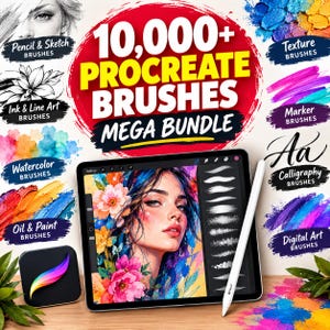 Paquete Mega de Más de 10 000 Pinceles para Procreate / Pinceles para tinta, textura, pintura, retrato, acuarela, boceto, dibujo, anime, manga y caligrafía