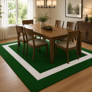 Green White Dining Room Rug, Modern Geometric Area Rug, Large Rectangular Carpet, Contemporary Dining Table Rug, Soft Plush Floor Mat rug