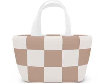 Checkerboard Neoprene Lunch Bag: Spacious, Curved Design (9.3'' x 7.7'' x 4.7'')