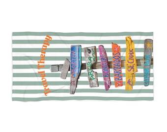 Travel Therapy Beach Towel | Destination Signpost Stripes