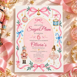 Nutcracker Sugar Plum Ballerina Birthday Party Invite | Editable Canva Template
