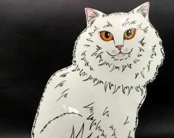 White Longhair Cat Vase