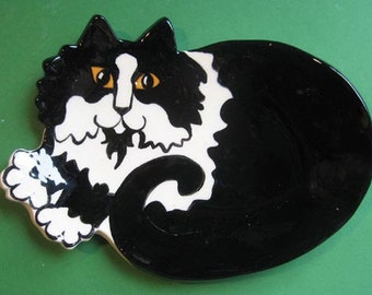 CAT SPOON REST - or soap dish , trinket holder or tea bag holder- long hair